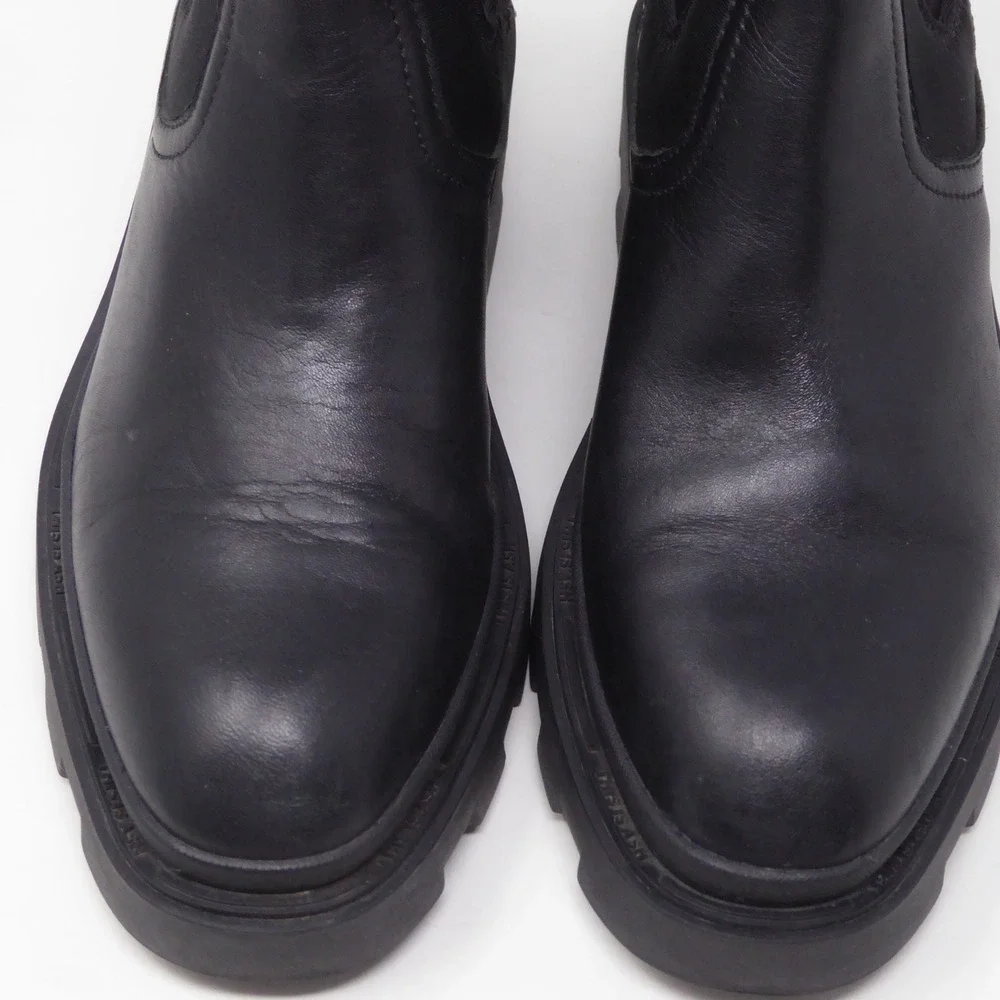 ASH Metro Women Boots Black Leather Lug Sole Chelsea Ankle Boots 36 / 5.5